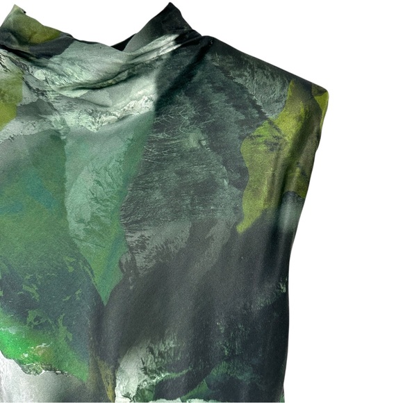 All Saints Isa Appalachian Abstract Green Silk Blend Sheath Midi Dress sz 4 - Picture 9 of 16